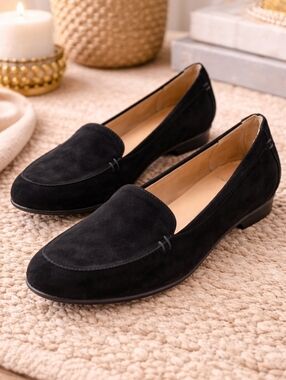 Naturalizer Black Suede Loafers Size 8.5M Classic Minimal Slip-On Flats Comfort